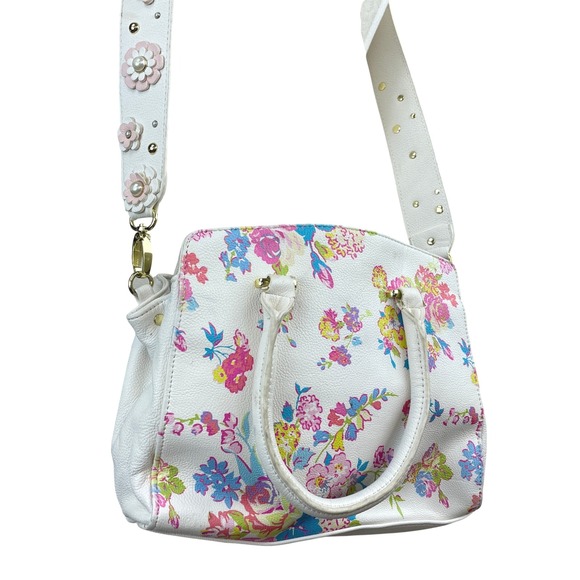 BETSEY JOHNSON White Floral Crossbody Top Handle Vegan Bow Cute Coquette_Flaw - Picture 4 of 9